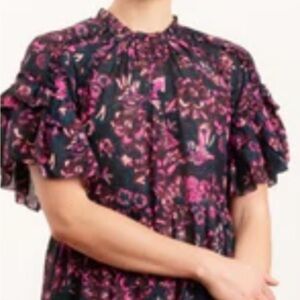 Ulla Johnson Fawn Short Sleeve Floral Ruffle Dress